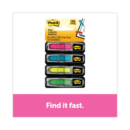 Arrow 0.5" Page Flags, Four Assorted Bright Colors, 24/Color, 96 Flags/Pack [SKU: MMM684ARR4]