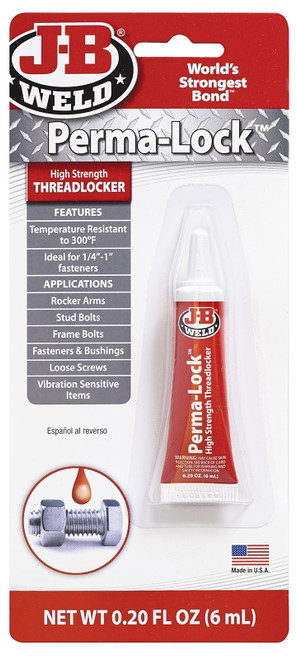 J-B WELD Perma-Lock 27106 Threadlocker, Liquid, Mild Organic, Slight, Red, 6 mL Tube [SKU: ORG0055368]