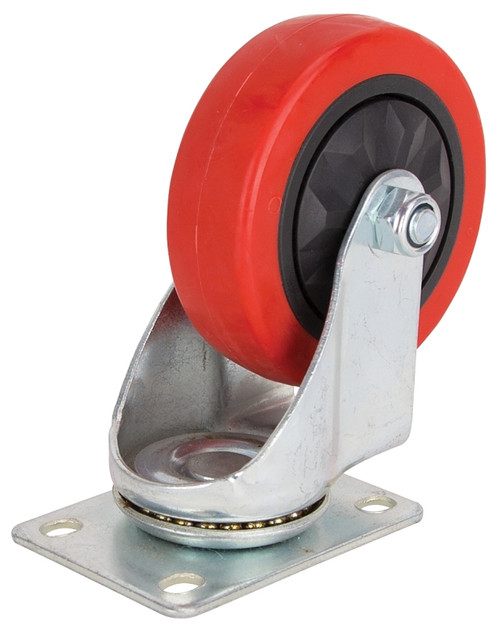 ProSource JC-384-G Swivel Caster, 4 in Dia Wheel, 30 mm W Wheel, PU Wheel, Red, 220 lb, Steel Housing Material [SKU: ORG9287103]