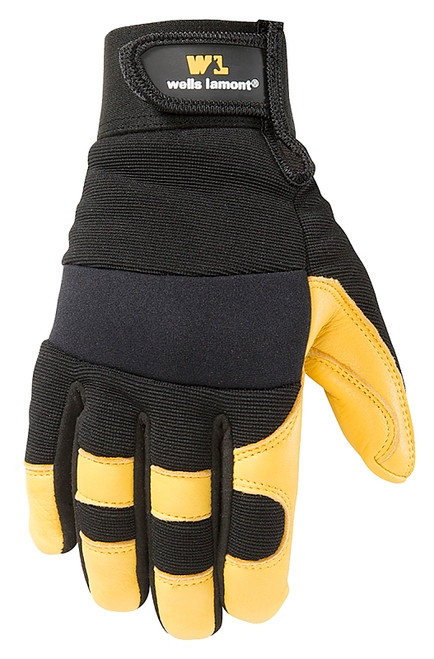 Wells Lamont 3210-L Adjustable Work Gloves, Men's, L, Spandex Back, Black/Gold/Yellow [SKU: ORG7382088]