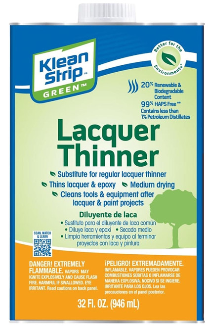 Klean Strip QKGL75009 Lacquer Thinner, Liquid, Water White, 1 qt, Can [SKU: ORG8298390]