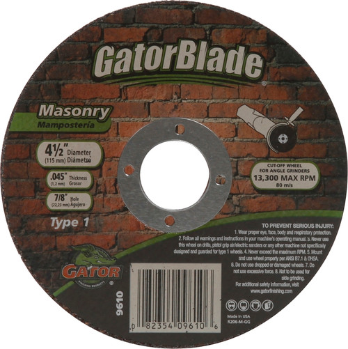 GatorBlade 9610 Cut-Off Wheel, 4-1/2 in Dia, 0.045 in Thick, 7/8 in Arbor, 24 Grit [SKU: ORG8045387]