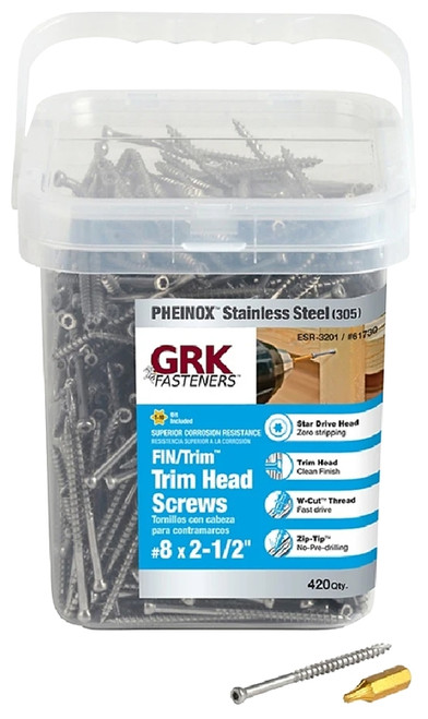 GRK Fasteners 61730 Finishing Screw, #8 Thread, 2-1/2 in L, W-Cut Thread, Trim Head, Star Drive, 305 Stainless Steel [SKU: ORG4899613]