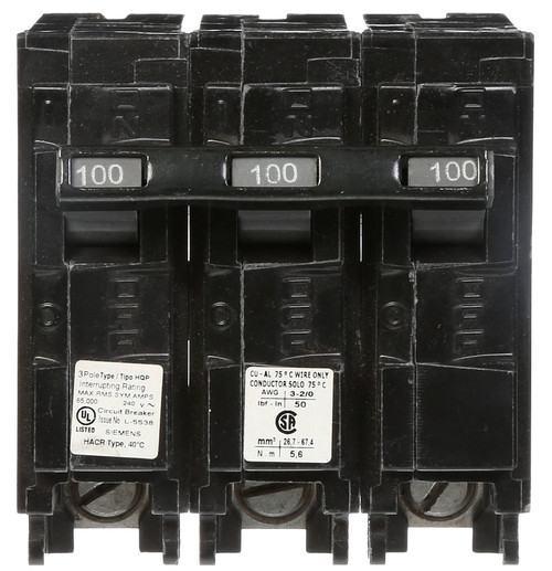 Siemens Q3100 Circuit Breaker, Low Voltage, Mini, Standard, 100 A, 3 -Pole, 240 VAC, Common Trip, Plug Mounting [SKU: ORG7413735]
