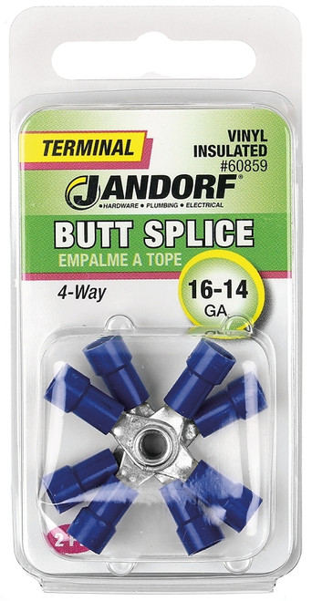 Jandorf 60859 Butt Splice Connector, 16 to 14 AWG Wire, Vinyl Insulation, Copper Contact, Blue [SKU: ORG3400561]