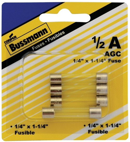 Bussmann BP/AGC-1/2-RP Tube Fuse, 250 V, 0.5 A, 35 A, 10 kA Interrupt [SKU: ORG0768788]