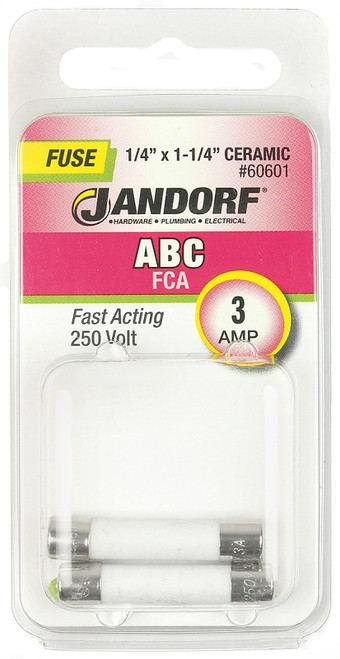 Jandorf 60601 Fast Acting Fuse, 3 A, 250 V, 100 A, 10 kA Interrupt, Ceramic Body [SKU: ORG3397544]