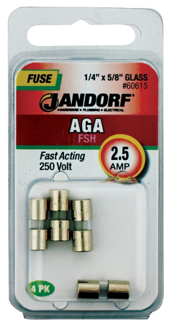Jandorf 60615 Fast Acting Fuse, 2.5 A, 250 V, 100, 200 A Interrupt, Glass Body [SKU: ORG3397692]