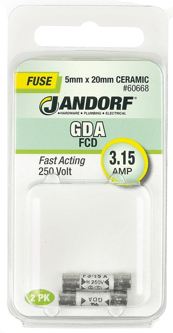 Jandorf 60668 Fast Acting Fuse, 3.15 A, 250 V, 1500 A Interrupt, Ceramic Body [SKU: ORG3398294]