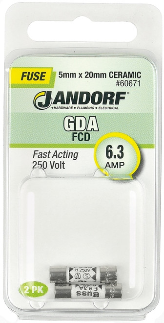 Jandorf 60671 Fast Acting Fuse, 6.3 A, 250 V, 1500 A Interrupt, Ceramic Body [SKU: ORG3398328]