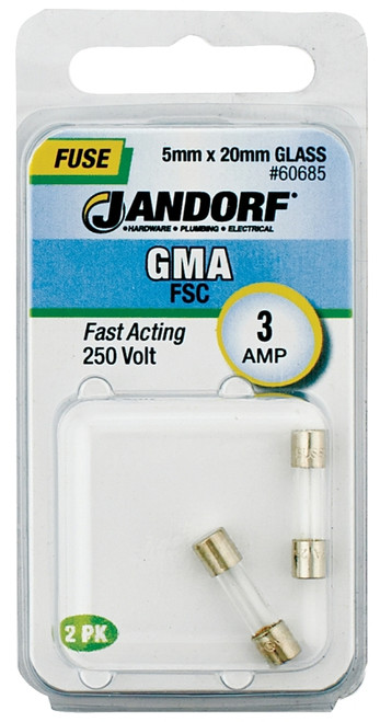 Jandorf 60685 Fast Acting Fuse, 3 A, 250 V, 100 A, 10 kA Interrupt, Glass Body [SKU: ORG3398476]