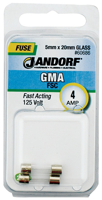 Jandorf 60686 Fast Acting Fuse, 4 A, 125 V, 10 kA Interrupt, Glass Body [SKU: ORG3398484]