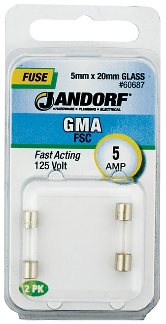 Jandorf 60687 Fast Acting Fuse, 5 A, 125 V, 10 kA Interrupt, Glass Body [SKU: ORG3398492]