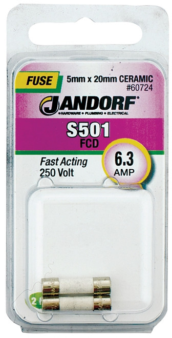 Jandorf 60724 Fast Acting Fuse, 6.3 A, 250 V, 1500 A Interrupt, Ceramic Body [SKU: ORG3399003]