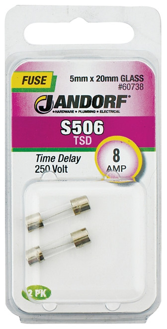 Jandorf 60738 Time Delay Fuse, 8 A, 250 V, 80 A Interrupt, Glass Body [SKU: ORG3399102]