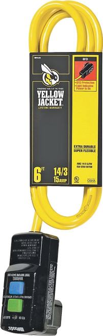 CCI 2879 Extension Cord, 6 ft Cable, 15 A, 125 V, Yellow [SKU: ORG6753156]