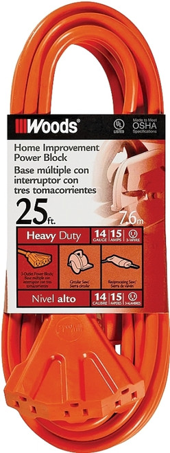 CCI 0825 Extension Cord, 14 AWG Cable, 25 ft L, 15 A, 125 V, Orange [SKU: ORG6754030]