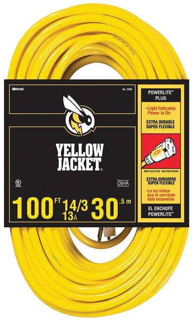 CCI 2888 Extension Cord, 14 AWG Cable, 100 ft L, 13 A, 125 V, Yellow [SKU: ORG6753131]