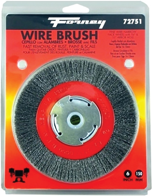 Forney 72751 Wire Bench Wheel Brush, 6 in Dia, 1/2 to 5/8 in Arbor/Shank, 0.008 in Dia Bristle [SKU: ORG8912420]