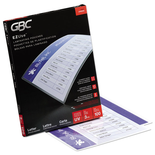 EZUse Thermal Laminating Pouches, 3 mil, 9" x 11.5", Gloss Clear, 100/Box [SKU: GBC3745003]