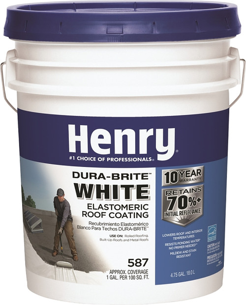 Henry HE587372 Elastomeric Roof Coating, White, 5 gal Pail, Cream [SKU: ORG6140321]
