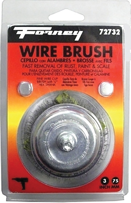 Forney 72732 Wire Cup Brush, 3 in Dia, 0.008 in Dia Bristle, Steel Bristle [SKU: ORG8912271]