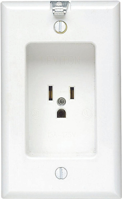 Leviton 103-00688-00W Clock Hanger Receptacle, 2 -Pole, 125 V, 15 A, NEMA: NEMA 5-15R, White [SKU: ORG8650137]