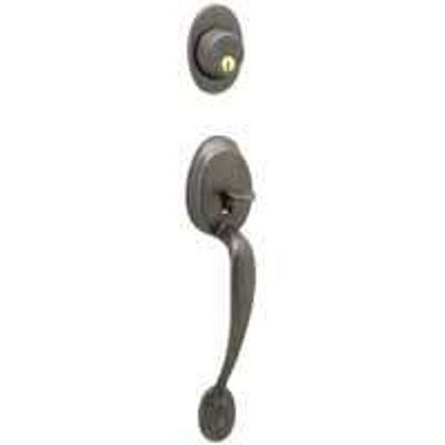 Schlage Plymouth Series F58PLY716 Handleset, Keyed Different Key, Solid Brass, Aged Bronze, 2-3/8 x 2-3/4 in Backset [SKU: ORG8814428]