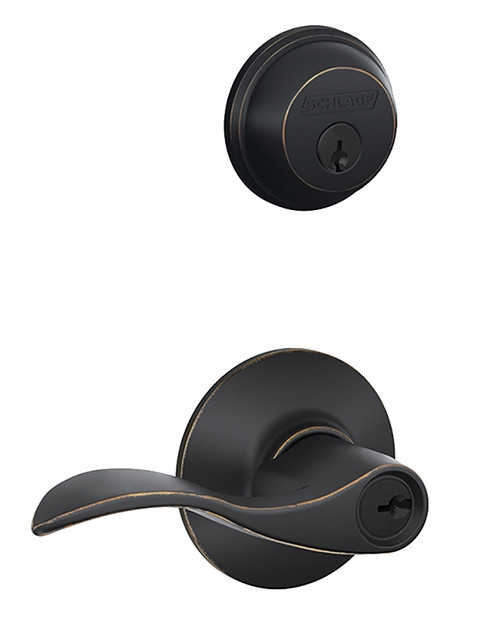 Schlage FB50NVACC716 Lever Entry Deadbolt Set, 1 Grade, Keyed Alike Key, Metal, Aged Bronze, 2-3/4 in Backset, C Keyway [SKU: ORG3019783]