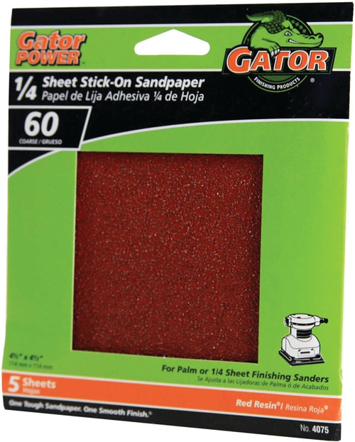 Gator 4075 Sanding Sheet, 4-1/2 in L, 4-1/2 in W, Coarse, 60 Grit, Aluminum Oxide Abrasive [SKU: ORG8491474]