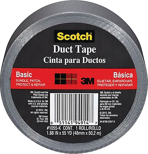 Scotch 1055 Utility Basic Duct Tape, 55 yd L, 1.88 in W, Cloth Backing, Silver [SKU: ORG9640335]