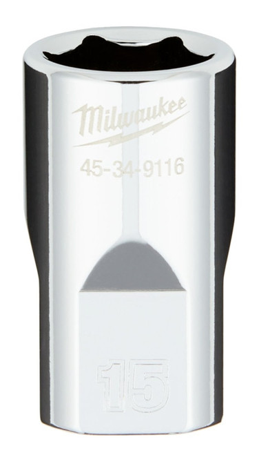 Milwaukee 45-34-9116 Socket, 15 mm Socket, 1/2 in Drive, 6-Point, Chrome Vanadium Steel, Chrome [SKU: ORG1388412]