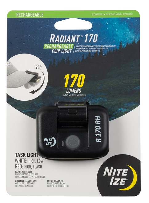 Nite Ize Radiant Series R170RC-01-R7 Cliplight, Rechargeable, 170 Lumens Lumens, 2 hr Run Time, Black [SKU: ORG5576426]
