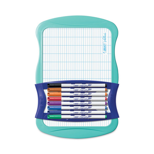 Intensity Dry Erase Board/Markers Kit, 9 Markers/Dual-Sided Dry Erase Board, 7.8 x 11.8, White Surface, Plastic Blue Frame [SKU: BICDEKITP12AST]
