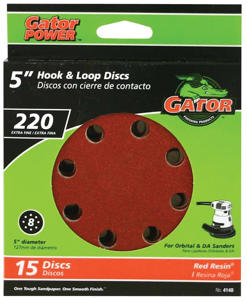 Gator 4140 Sanding Disc, 5 in Dia, 220 Grit, Extra Fine, Aluminum Oxide Abrasive, Vented [SKU: ORG3886074]