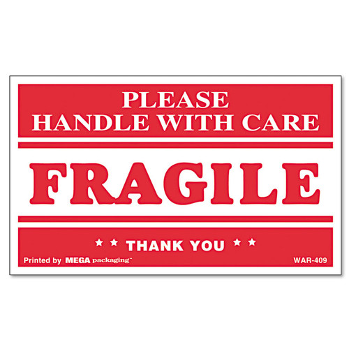 Printed Message Self-Adhesive Shipping Labels, FRAGILE Handle with Care, 3 x 5, Red/Clear, 500/Roll [SKU: UNV308383]