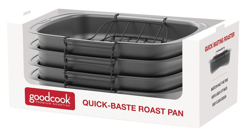 Goodcook 04116 Quick Baste Roast Pan, 25 lb Capacity, Gray, 19.7 in L, 14.8 in W, 15.95 in H, Dishwasher Safe: Yes [SKU: ORG7344666]
