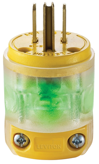 Leviton R50-515PV-LIT Electrical Plug, 2 -Pole, 15 A, 125 V, NEMA: NEMA 5-15P, Transparent Yellow [SKU: ORG7019201]