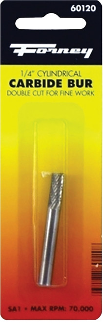 Forney 60120 Burr, 1/4 in Dia Cutting, 1/4 in Shank, Cylinder Shank, Tungsten Carbide Cutting Edge [SKU: ORG8910424]