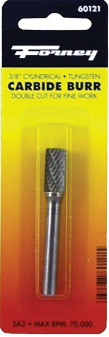 Forney 60121 Burr, 3/8 in Dia Cutting, 1/4 in Shank, Cylinder Shank, Tungsten Carbide Cutting Edge [SKU: ORG8910440]