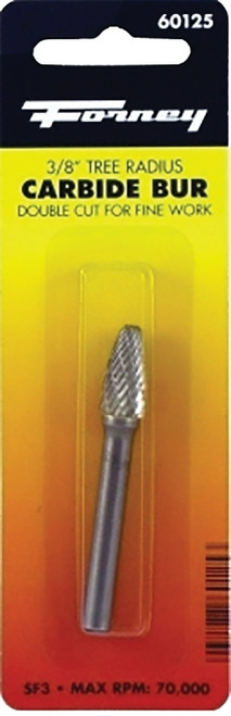 Forney 60125 Burr, 3/8 in Dia Cutting, 1/4 in Shank, Tree Radius Shank, Tungsten Carbide Cutting Edge [SKU: ORG8910465]