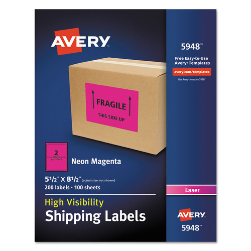 High-Visibility Permanent Laser ID Labels, 5.5 x 8.5, Neon Magenta, 200/Box [SKU: AVE5948]