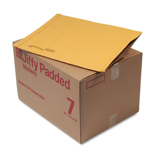 Jiffy Padded Mailer, #7, Paper Padding, Fold-Over Closure, 14.25 x 20, Natural Kraft, 50/Carton [SKU: SEL64350]