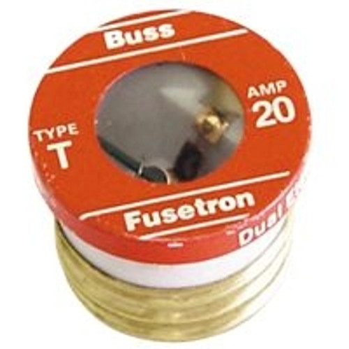 Bussmann T-20 Plug Fuse, 20 A, 125 V, 10 kA Interrupt, Plastic Body, Low Voltage, Time Delay Fuse [SKU: ORG4180964]
