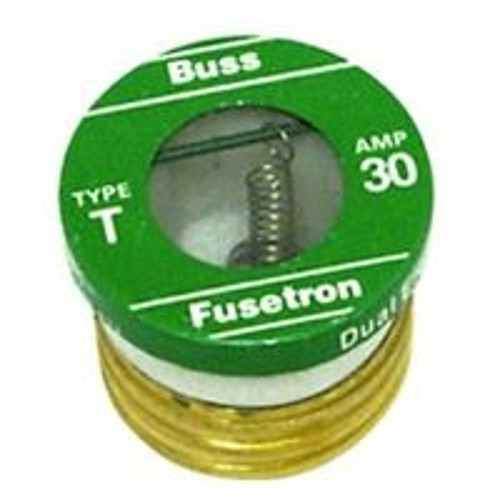 Bussmann BP/T-30 Plug Fuse, 30 A, 125 V, 10 kA Interrupt, Plastic Body, Low Voltage, Time Delay Fuse [SKU: ORG6400733]