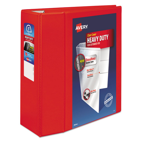 Heavy-Duty View Binder with DuraHinge and Locking One Touch EZD Rings, 3 Rings, 5" Capacity, 11 x 8.5, Red [SKU: AVE79327]