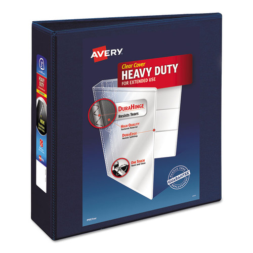 Heavy-Duty View Binder with DuraHinge and Locking One Touch EZD Rings, 3 Rings, 3" Capacity, 11 x 8.5, Navy Blue [SKU: AVE79803]