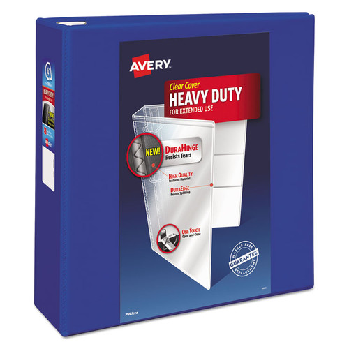 Heavy-Duty View Binder with DuraHinge and Locking One Touch EZD Rings, 3 Rings, 4" Capacity, 11 x 8.5, Pacific Blue [SKU: AVE79814]