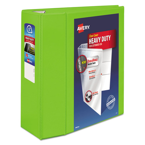 Heavy-Duty View Binder with DuraHinge and Locking One Touch EZD Rings, 3 Rings, 5" Capacity, 11 x 8.5, Chartreuse [SKU: AVE79815]