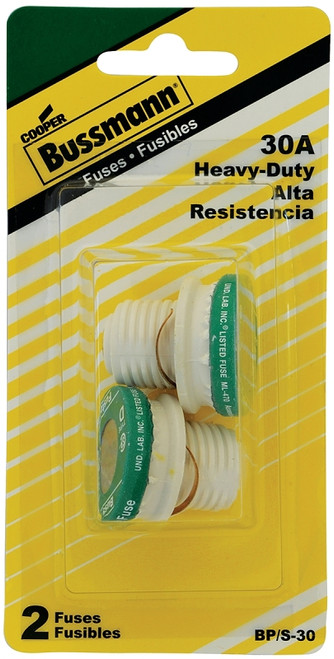 Bussmann BP/S-30 Plug Fuse, 30 A, 125 V, 10 kA Interrupt, Low Voltage, Time Delay Fuse [SKU: ORG7116460]
